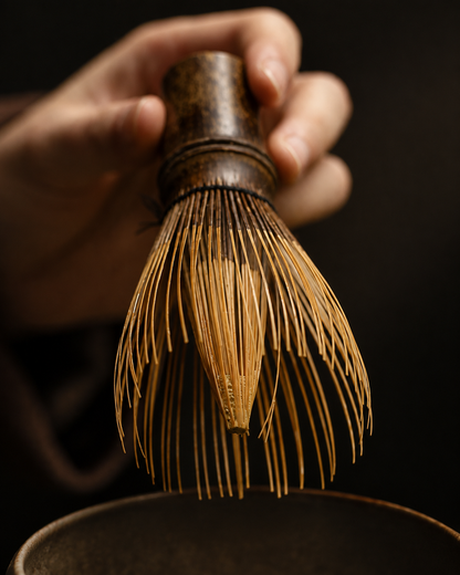 Purple bamboo chasen whisk for matcha preparation